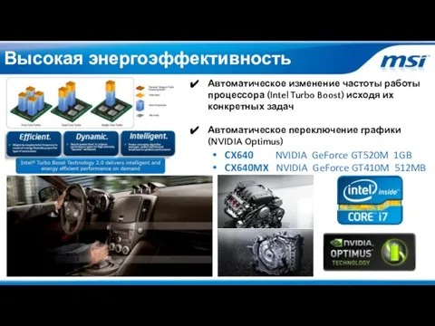 CX640 NVIDIA GeForce GT520M 1GB CX640MX NVIDIA GeForce GT410M 512MB Высокая энергоэффективность