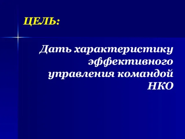 ЦЕЛЬ: Дать характеристику эффективного управления командой НКО