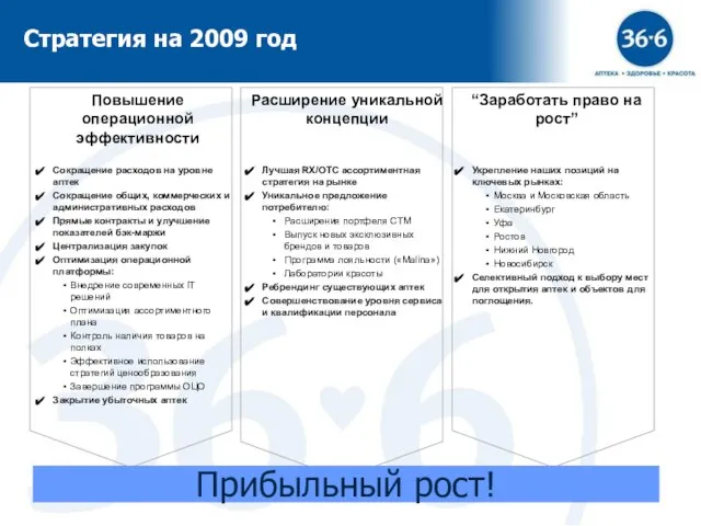 Стратегия на 2009 год Прибыльный рост!