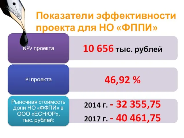 Показатели эффективности проекта для НО «ФППИ»