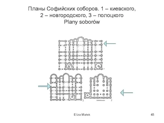 Планы Софийских соборов. 1 – киевского, 2 – новгородского, 3 – полоцкого Plany soborów Eliza Małek