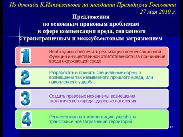 Предложения по основным правовым проблемам в сфере компенсации вреда, связанного с трансграничным