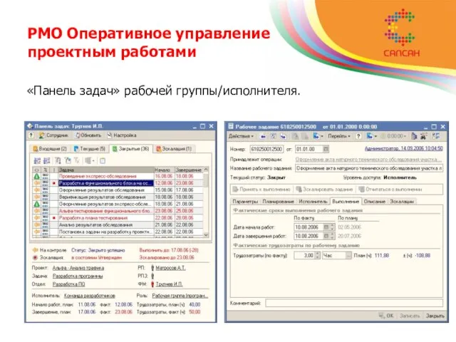 PMO Оперативное управление проектным работами «Панель задач» рабочей группы/исполнителя.