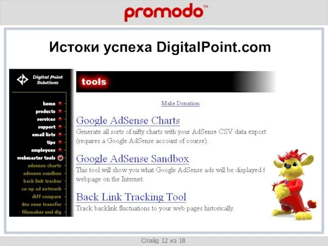 v Слайд 12 из 18 Истоки успеха DigitalPoint.com