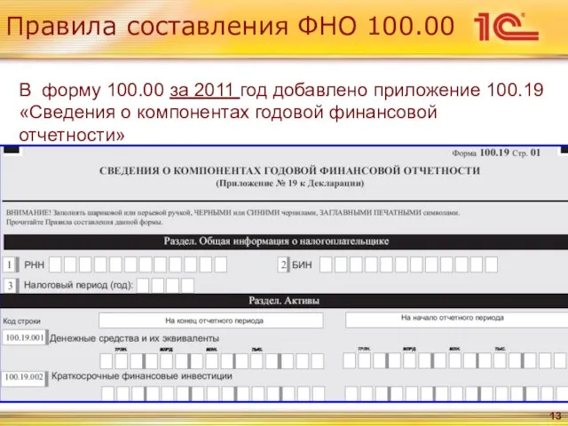 Правила составления ФНО 100.00 В форму 100.00 за 2011 год добавлено приложение