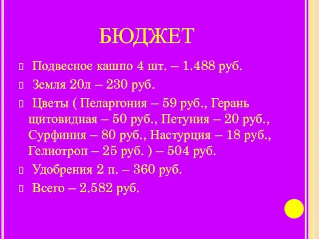 БЮДЖЕТ Подвесное кашпо 4 шт. – 1.488 руб. Земля 20л – 230