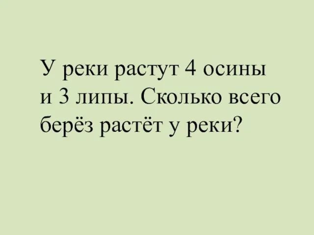 У реки растут 4 осины и 3 липы. Сколько всего берёз растёт у реки?