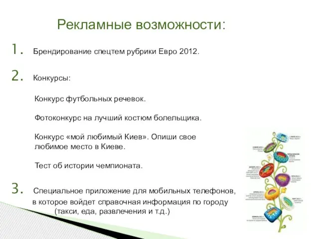 Рекламные возможности: Брендирование спецтем рубрики Евро 2012. Конкурсы: Конкурс футбольных речевок. Фотоконкурс