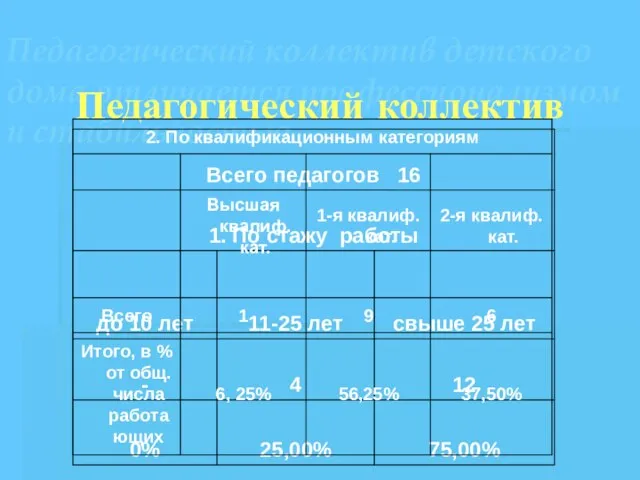 Педагогический коллектив детского дома отличается профессионализмом и стабильностью. Педагогический коллектив