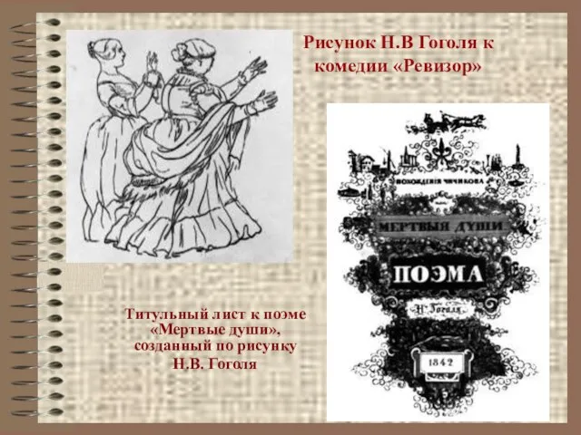 Рисунок Н.В Гоголя к комедии «Ревизор» Титульный лист к поэме «Мертвые души»,