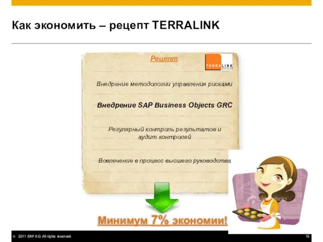 Как экономить – рецепт TERRALINK Минимум 7% экономии! Внедрение методологии управления рисками