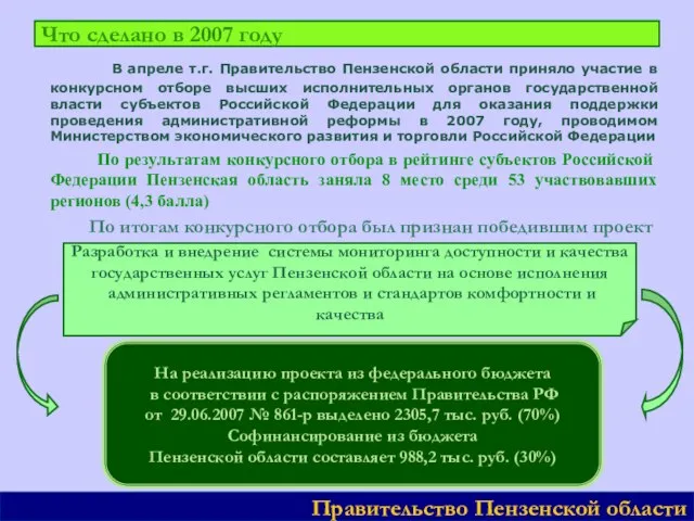 В апреле т.г. Правительство Пензенской области приняло участие в конкурсном отборе высших