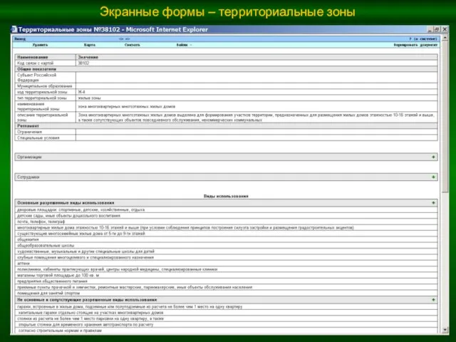 Экранные формы – территориальные зоны