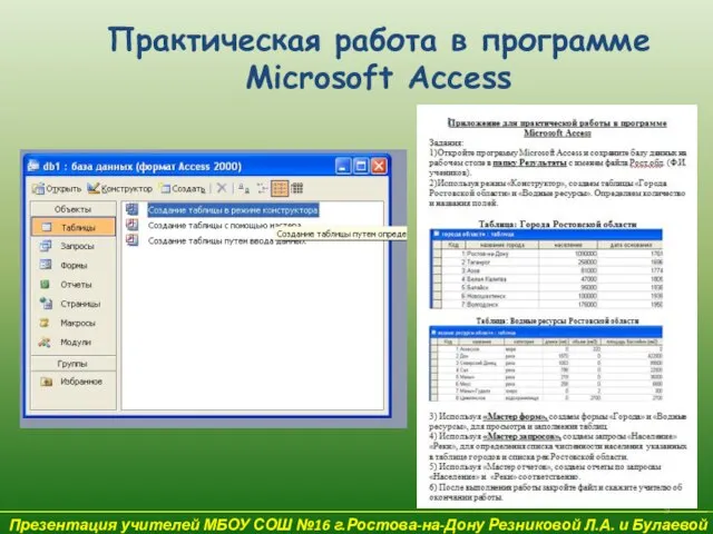 Презентация учителей МБОУ СОШ №16 г.Ростова-на-Дону Резниковой Л.А. и Булаевой Е.В. Практическая
