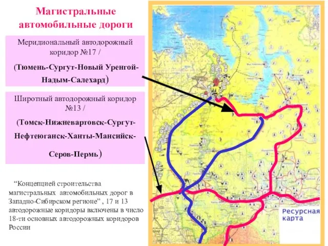 Магистральные автомобильные дороги “Концепцией строительства магистральных автомобильных дорог в Западно-Сибирском регионе” ,