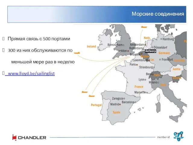 Морские соединения member of Прямая связь с 500 портами 300 из них