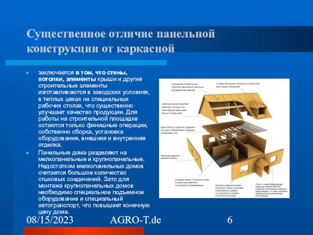 08/15/2023 AGRO-T.de Существенное отличие панельной конструкции от каркасной заключается в том, что