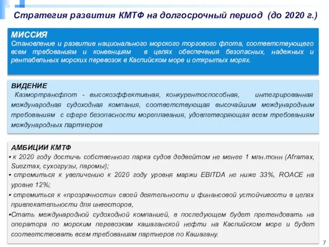 Стратегия развития КМТФ на долгосрочный период (до 2020 г.) МИССИЯ Становление и