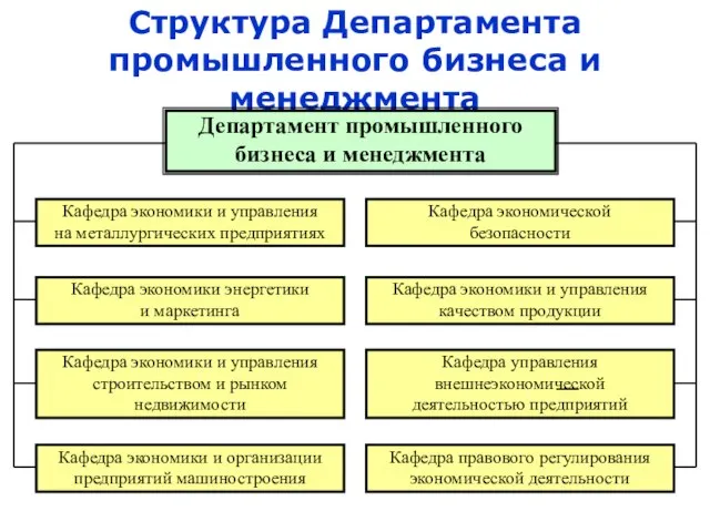 Структура Департамента промышленного бизнеса и менеджмента Департамент промышленного бизнеса и менеджмента Кафедра