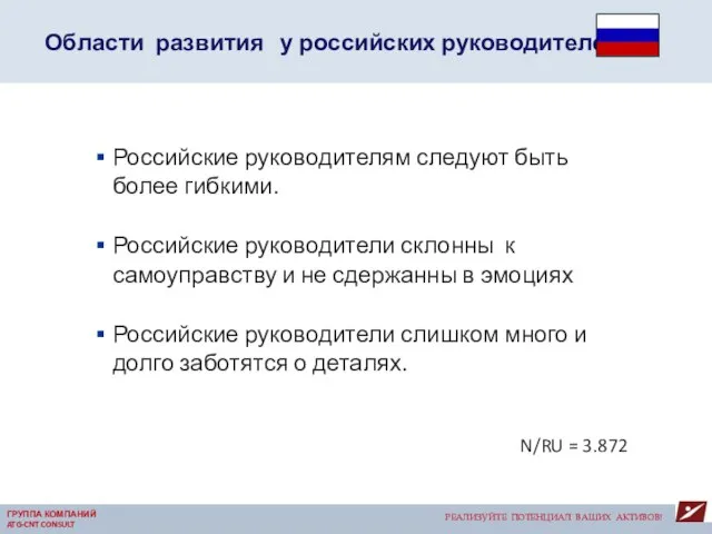 Области развития у российских руководителей РЕАЛИЗУЙТЕ ПОТЕНЦИАЛ ВАШИХ АКТИВОВ! ГРУППА КОМПАНИЙ ATG-CNT