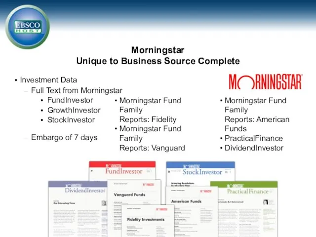 Morningstar Unique to Business Source Complete Morningstar Unique to Business Source Complete