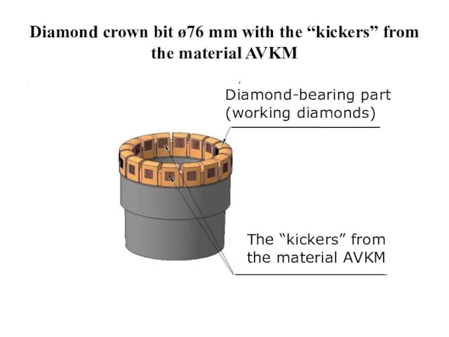 Diamond crown bit ø76 mm with the “kickers” from the material AVKM .