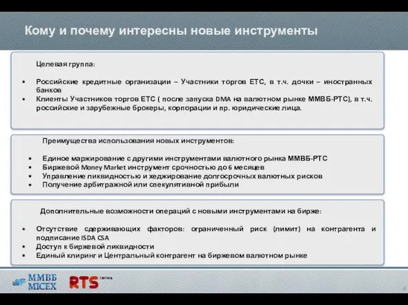 Кому и почему интересны новые инструменты Целевая группа: Российские кредитные организации –