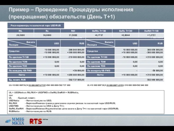 Пример – Проведение Процедуры исполнения (прекращения) обязательств (День T+1) UL = USDNetto