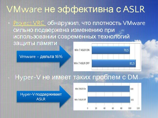 VMware не эффективна с ASLR Project VRC обнаружил, что плотность VMware сильно