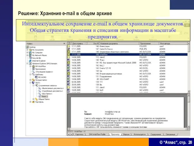 Решение: Хранение e-mail в общем архиве Интеллектуальное coхранение e-mail в общем хранилище