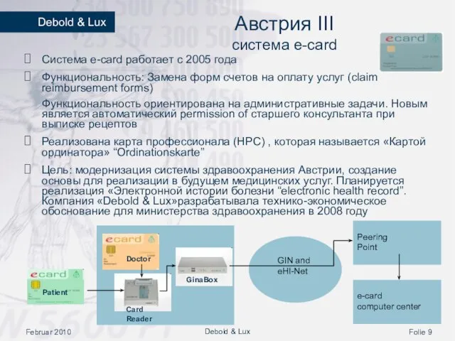 Februar 2010 Folie Debold & Lux Австрия III система e-card Система e-card