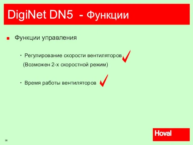 DigiNet DN5 - Функции Функции управления Регулирование скорости вентиляторов (Возможен 2-х скоростной режим) Время работы вентиляторов