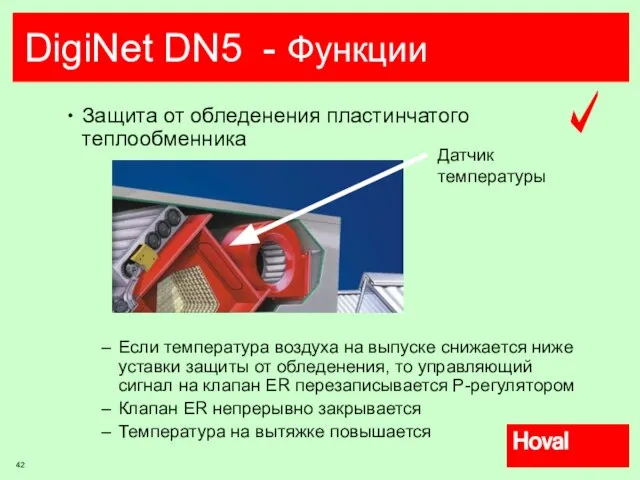 DigiNet DN5 - Функции Защита от обледенения пластинчатого теплообменника Если температура воздуха