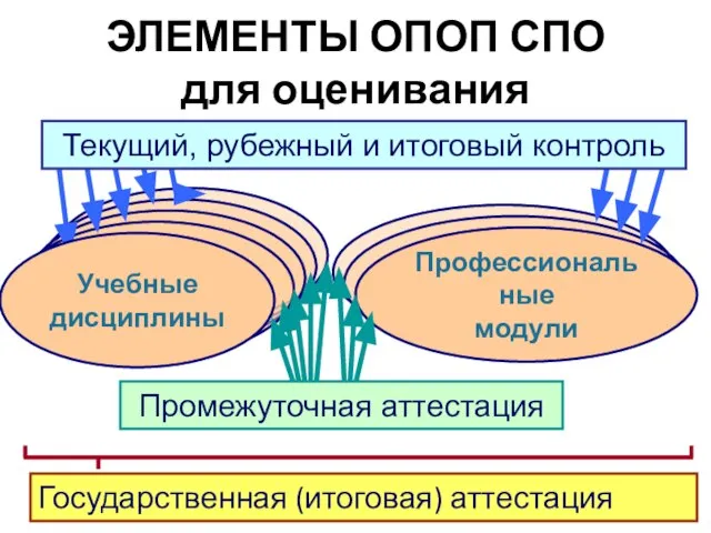 Государственная (итоговая) аттестация ЭЛЕМЕНТЫ ОПОП СПО для оценивания Профессиональные модули Промежуточная аттестация