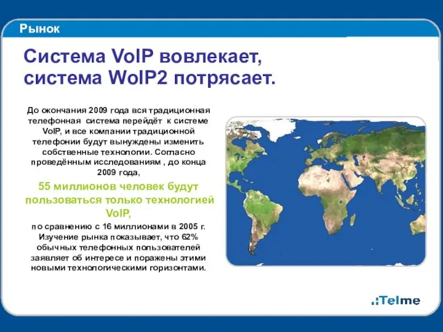 Рынок Система VoIP вовлекает, система WoIP2 потрясает. До окончания 2009 года вся