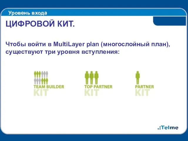 Уровень входа ЦИФРОВОЙ КИТ. Чтобы войти в MultiLayer plan (многослойный план), существуют три уровня вступления: