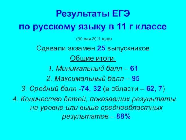 Результаты ЕГЭ по русскому языку в 11 г классе (30 мая 2011