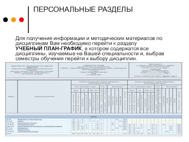 ПЕРСОНАЛЬНЫЕ РАЗДЕЛЫ Для получения информации и методических материалов по дисциплинам Вам необходимо