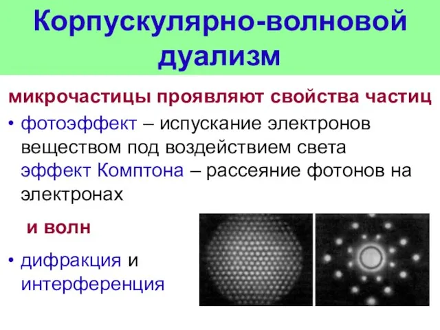 Корпускулярно-волновой дуализм микрочастицы проявляют свойства частиц фотоэффект – испускание электронов веществом под