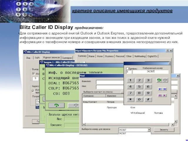 краткое описание имеющихся продуктов Blitz Caller ID Display предназначено: Для сопряжения с