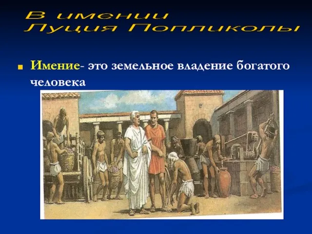 В имении Луция Попликолы Имение- это земельное владение богатого человека