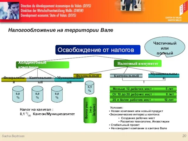 Налогообложение на территории Вале Освобождение от налогов Налоговый иммунитет Холдинговые компании Федеральный