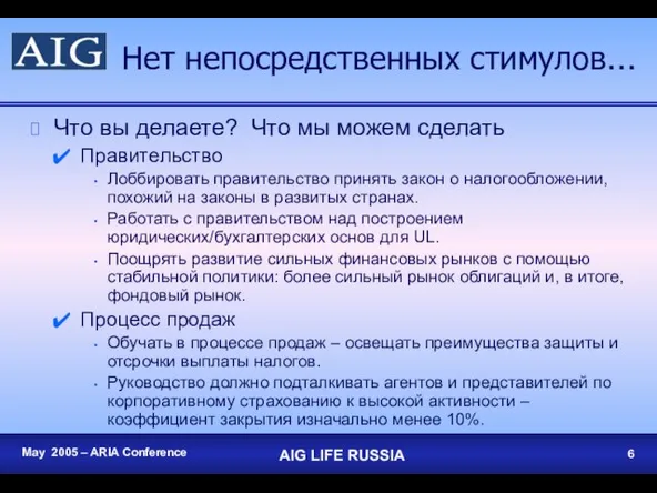 Нет непосредственных стимулов… Что вы делаете? Что мы можем сделать Правительство Лоббировать