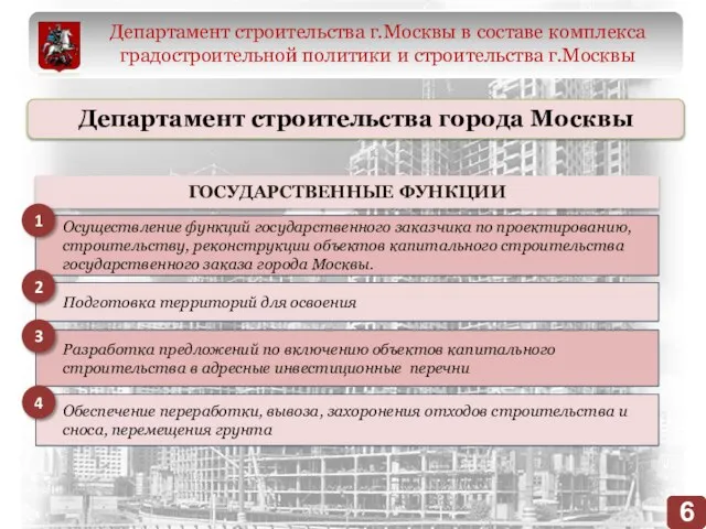 Департамент строительства города Москвы Осуществление функций государственного заказчика по проектированию, строительству, реконструкции