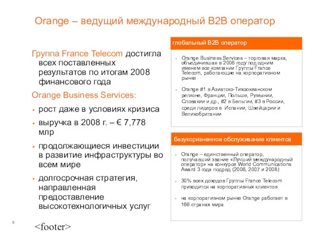 Orange – ведущий международный B2B оператор безукоризненное обслуживание клиентов Группа France Telecom