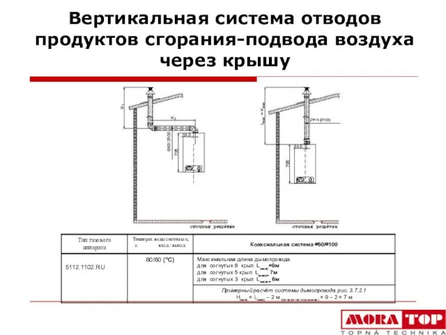 Вертикальная система отводов продуктов сгорания-подвода воздуха через крышу