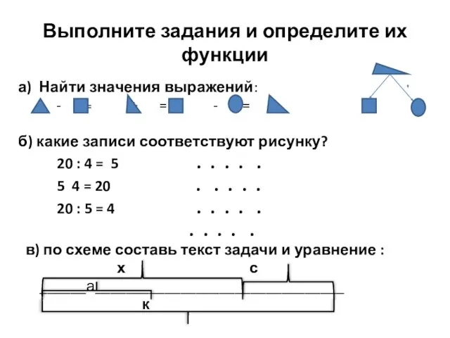 Выполните задания и определите их функции а) Найти значения выражений: - =