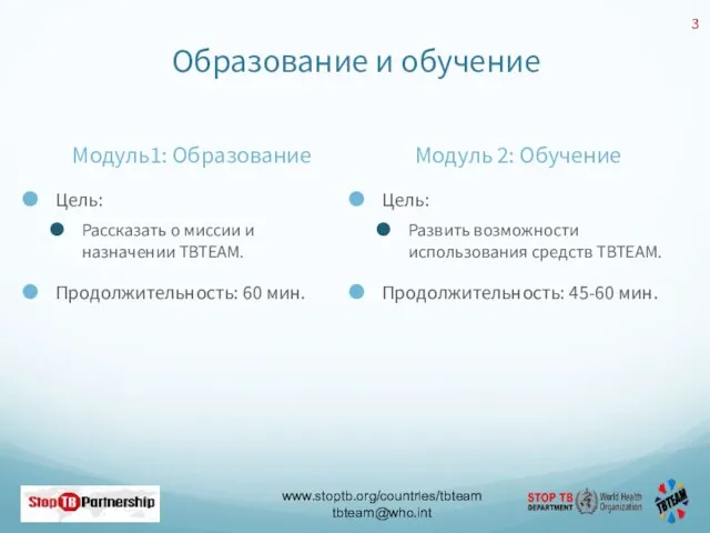 Образование и обучение Модуль1: Образование Цель: Рассказать о миссии и назначении TBTEAM.