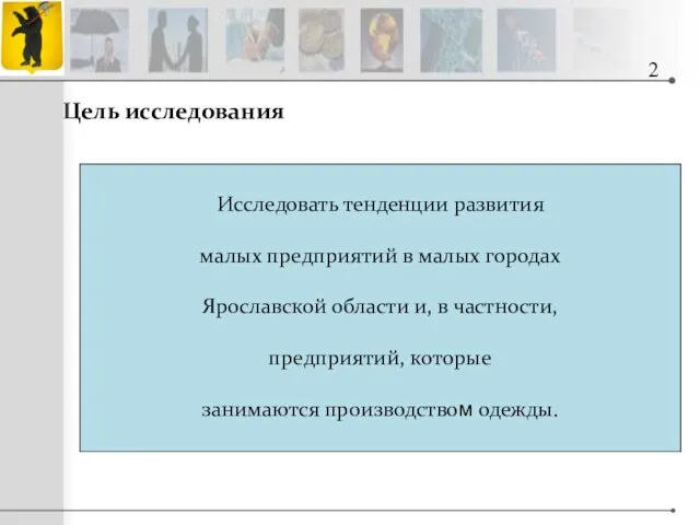 Цель исследования Исследовать тенденции развития малых предприятий в малых городах Ярославской области