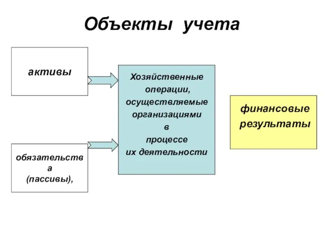 Объекты учета активы обязательства (пассивы), Хозяйственные операции, осуществляемые организациями в процессе их деятельности финансовые результаты